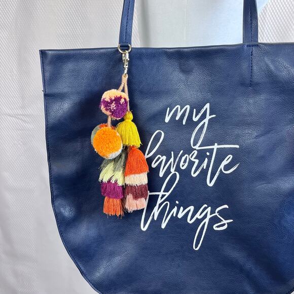 NWT: Anthropologie Tote Large Navy Colorful Tassels "My Favorite Things" (T) - Picture 3 of 8